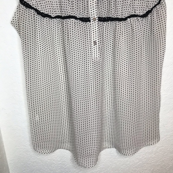 Micro polka dot top lace yolk cream black 1/2 button down Max Edition Size Large - Picture 3 of 7